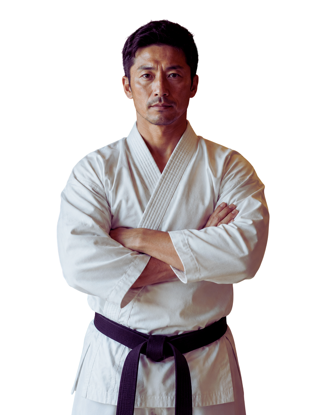 Sensei de artes marciais com braços cruzados
